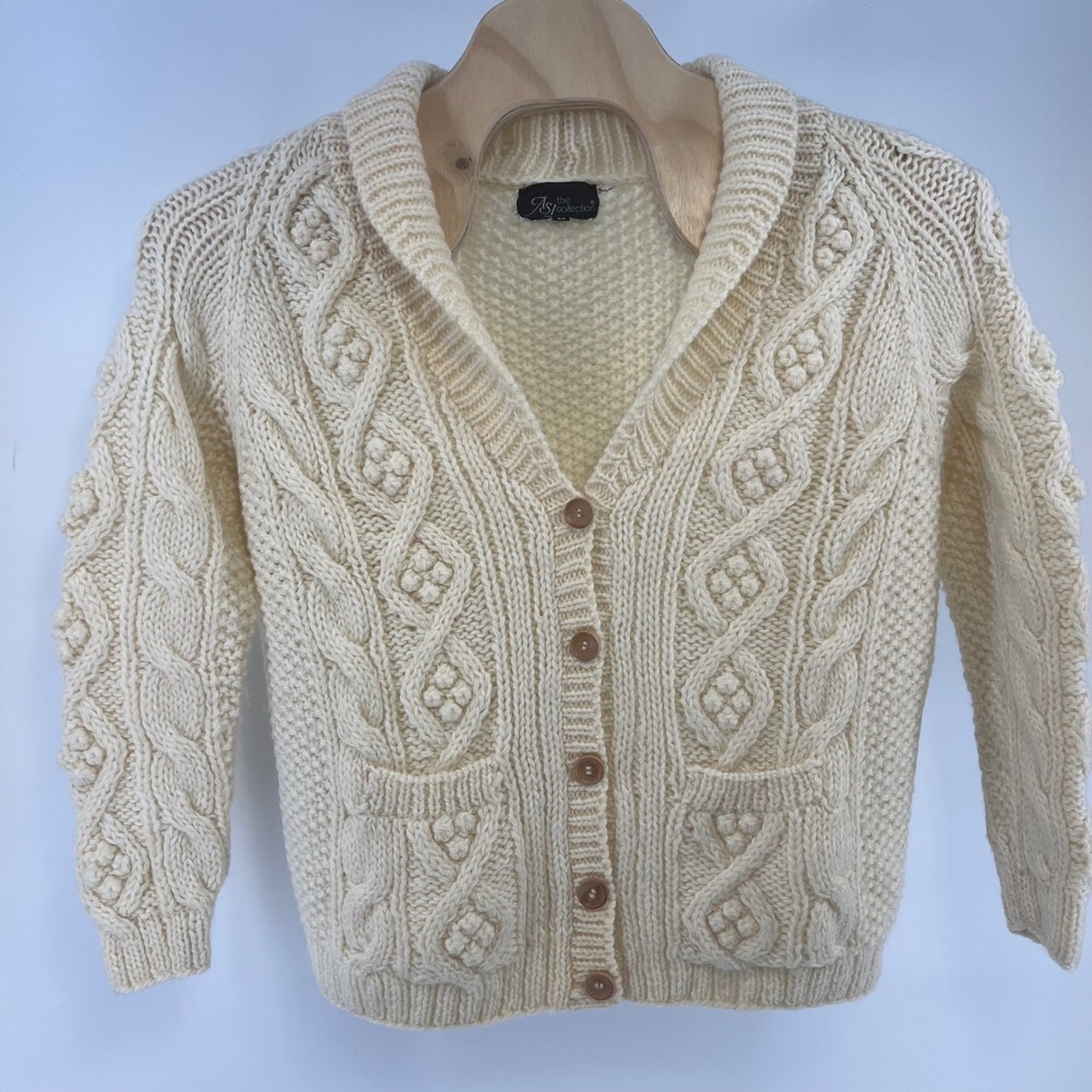 The Ast Collection Aran Style Chunky Cable Knit Cardigan Sweater Ivory 44